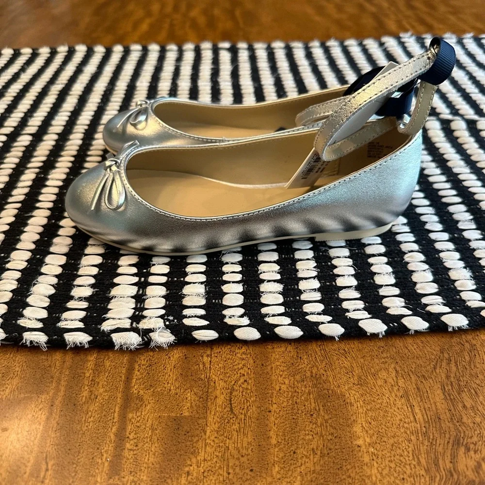 JANIE and JACK METALLIC ANKLE STRAP BOW BALLET FLAT